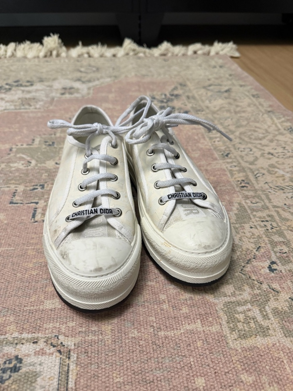 Dior White Canvas Low-Top Sneakers with Logo Eyelets